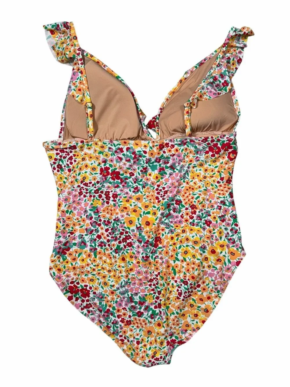 J. Crew Factory Floral Ruffle Shoulder V Neck One Piece Swimsuit Size XL